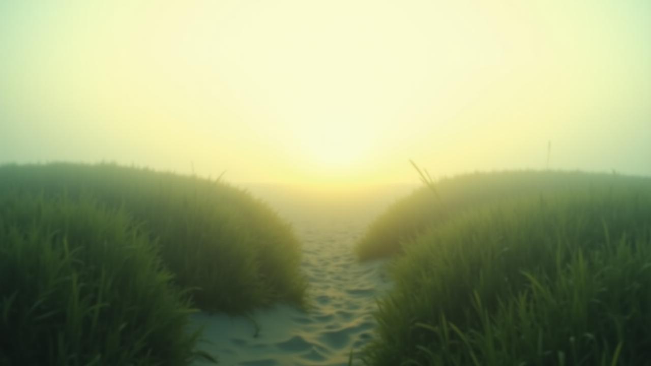 Cinematic still showing a minimalist Dutch landscape with high-contrast lighting
